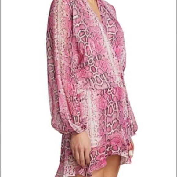 Rocco Sand NWT Lexi Pink Snake Print Wrap Dress Size S - Picture 3 of 12